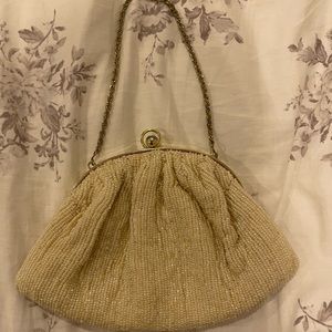 La Regale Cream Beaded Evening Clutch with Mini Strap